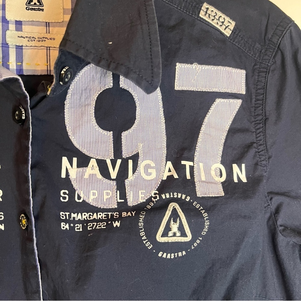 Gaastra Nautical Graphic Button Up Navy Navigation Supplies Sz L Sailing Maritim - Picture 4 of 10